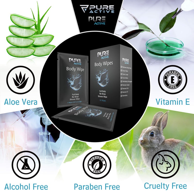 Pure Active Shower Body Wipes, 40 Individually Wrapped Personal Hygiene Body Wipes for Women and Men, Keep Clean After Gym Travel Camping Outdoors Sports - Image 3